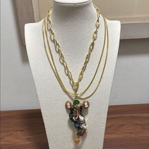 Artisan Made One OF A Kind Necklace. Gold-tone with Huge Multimedia Pendant.